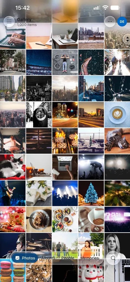 PhotoNest phone app, gallery view