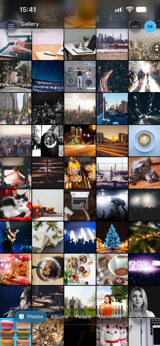 PhotoNest phone app, gallery view